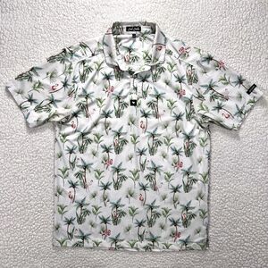 Bad Birdie Golf Polo Shirt Men’s L Flamingo Palm Tree Tropical Resort Athliesure